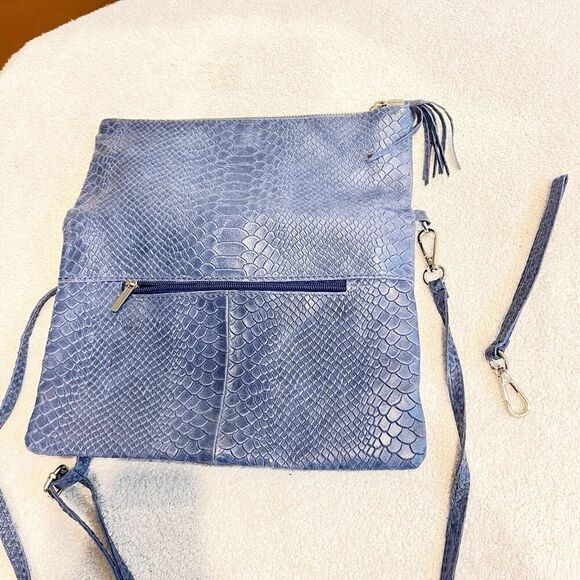 Vimoda Paris Blue Crossbody Purse Leather Woman S 10.5x7.25" Italy Foldover Chic - Picture 3 of 13
